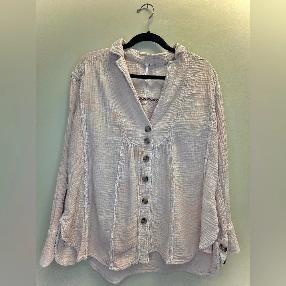 Free People All About The Feels Apricot Button-Down Shirt